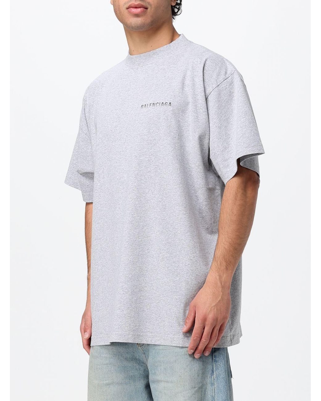 Balenciaga Gray Cotton T-Shirt With Contrasting Logo And Dropped Shoulders for men