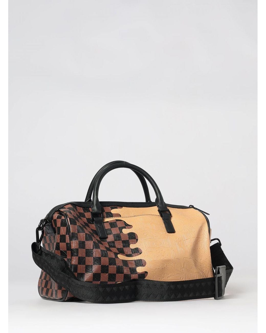 Sprayground Brown Henny Melt Mini Check Print Coated Cotton Duffle Bag for men