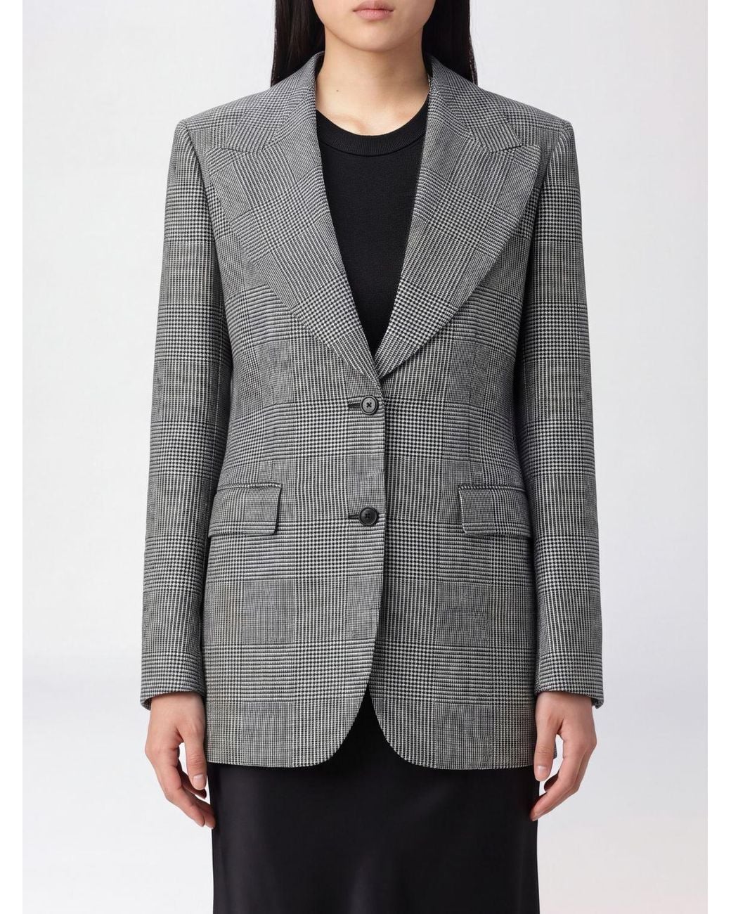 Dolce & Gabbana Gray Dolce &Amp Gabbana Cropped Houndstooth Wool Blazer With Peak Lapels