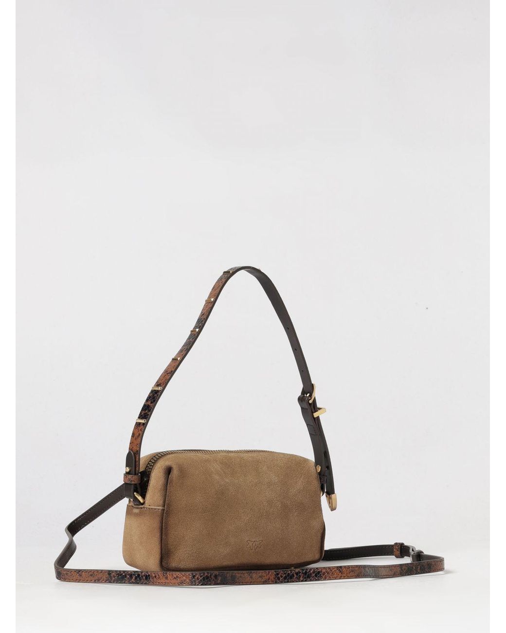 Pinko Natural Boston Suede Mini Shoulder Bag With Love Birds Logo