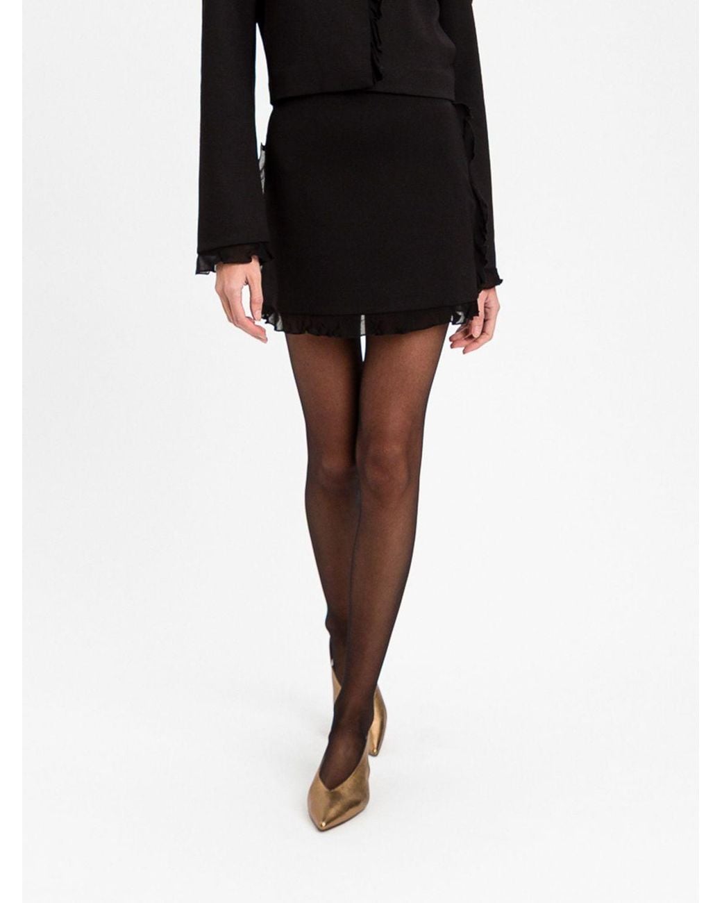 Twinset Black Crêpe Pencil Mini Skirt With Ruffles And High Waist