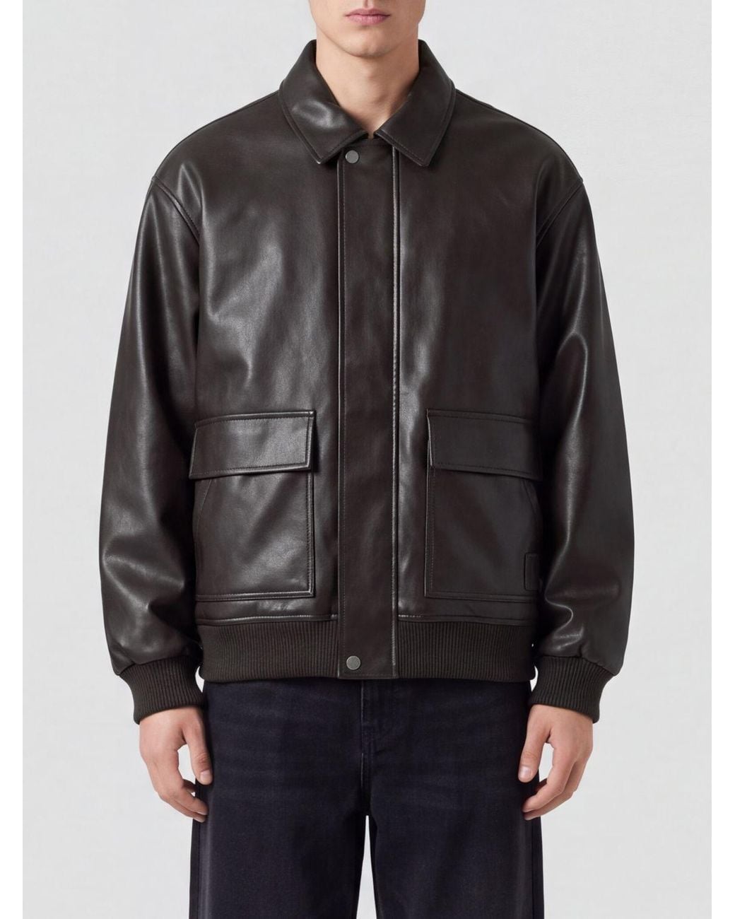 Carhartt Black Faux Leather Shirt Jacket With Dropped Shoulders for men