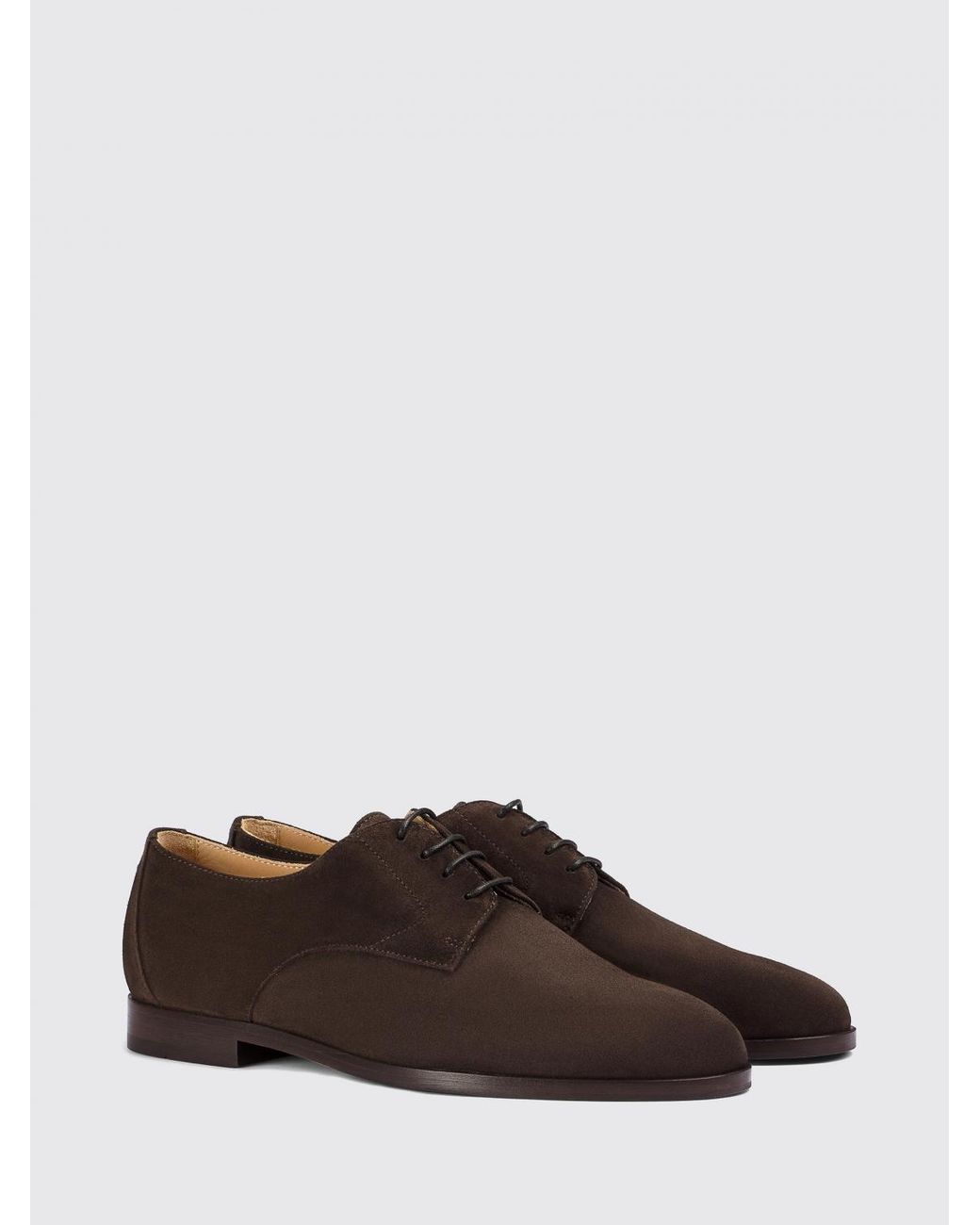 Doucal's Brown Suede Derby Shoes With Round Toe And Leather Sole