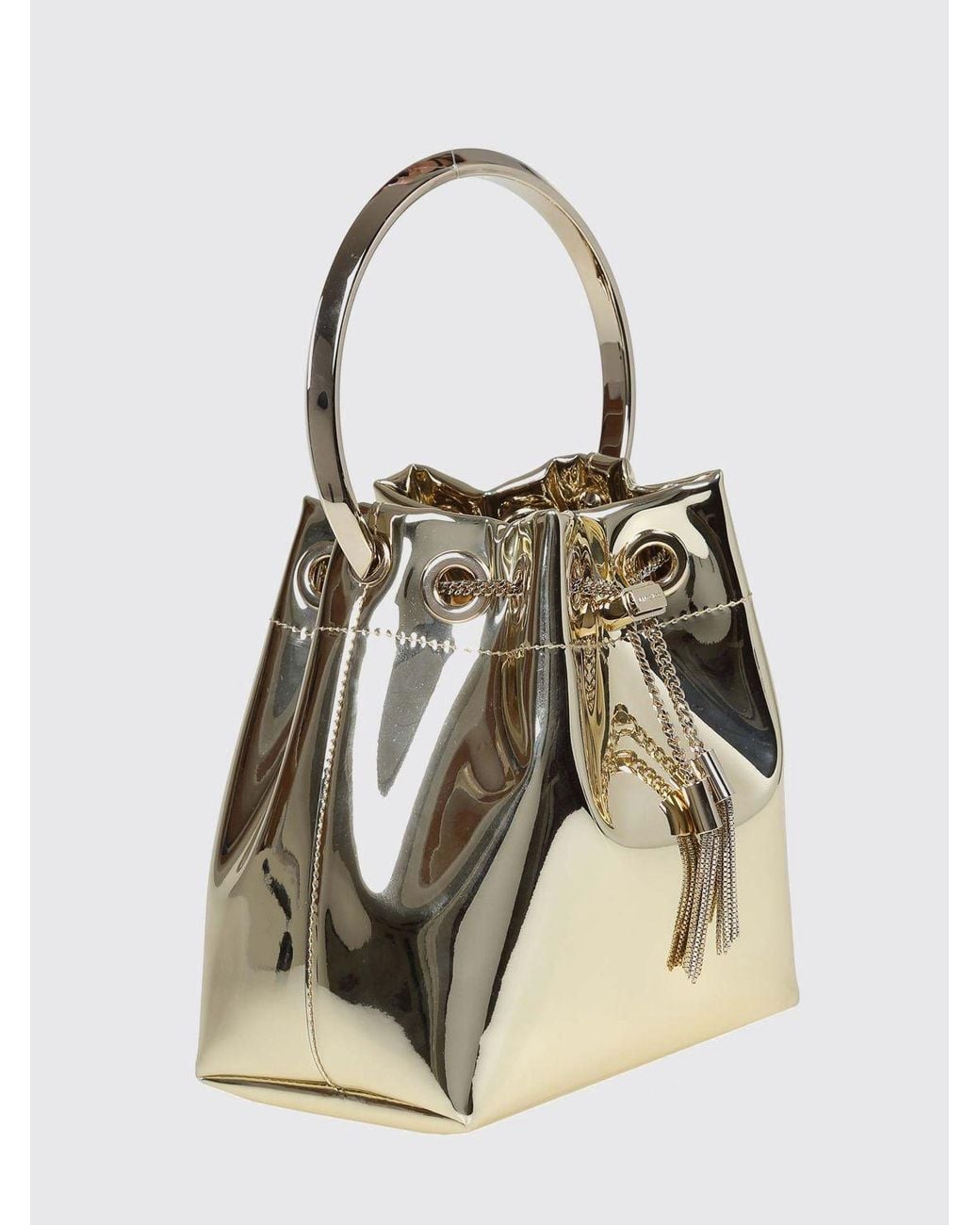 Jimmy Choo Natural Bon Bon Patent Leather Bucket Bag With Metallic Handle