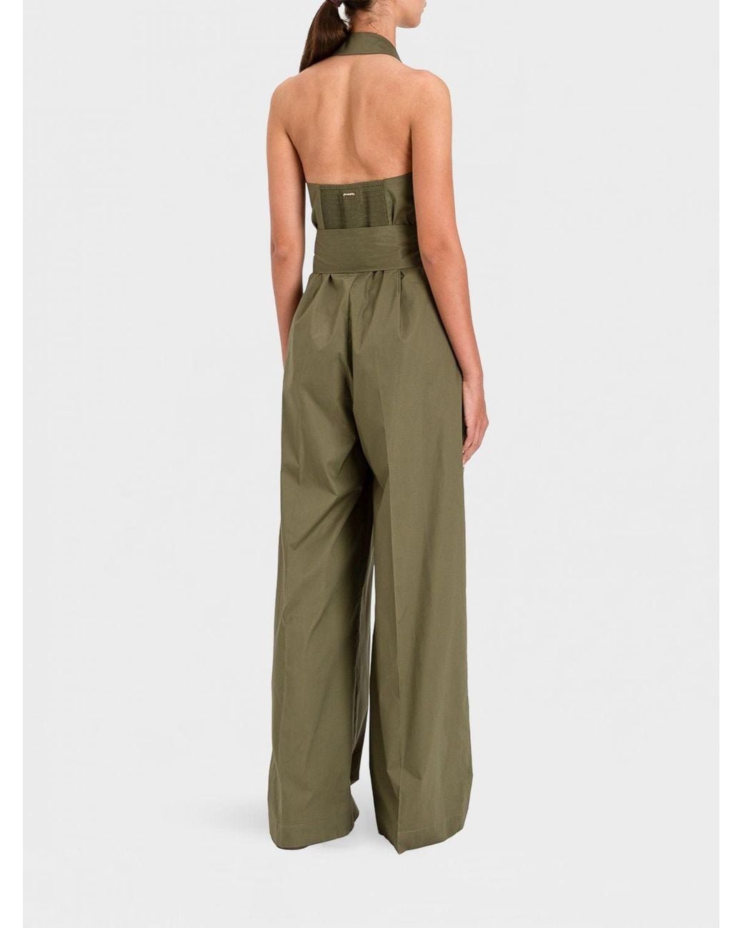 Twinset Green Safari-Style Wide-Leg Cotton Jumpsuit With Belt