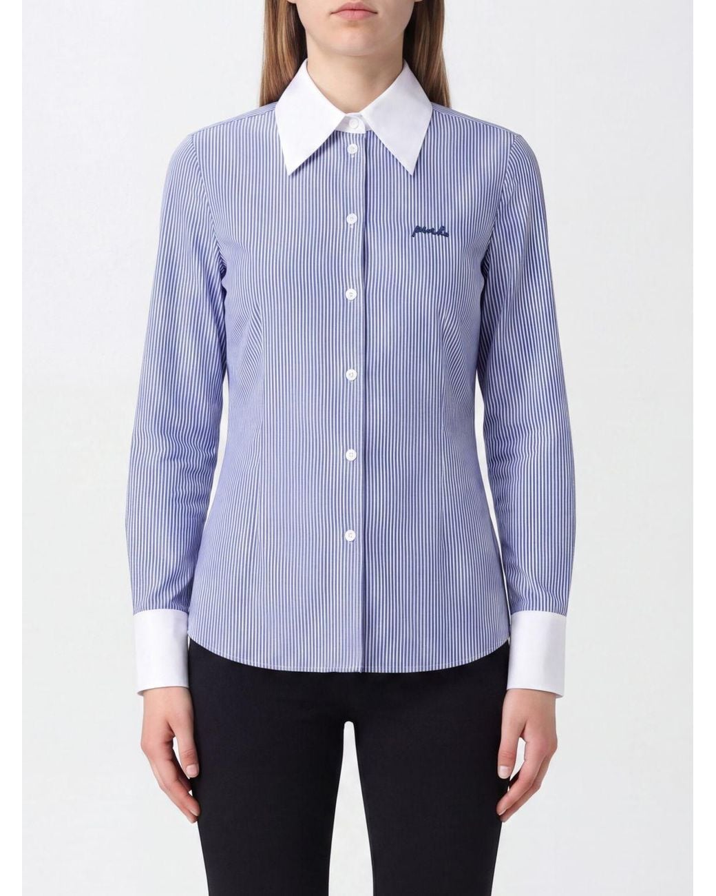 Pinko Purple Striped Slim Fit Cotton Shirt With A Pointed Collar And Embroidered Logo
