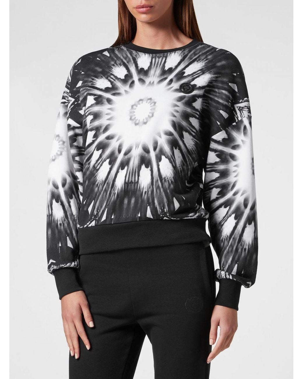 Philipp Plein Gray Cotton Crewneck Sweatshirt With Abstract Logo Print