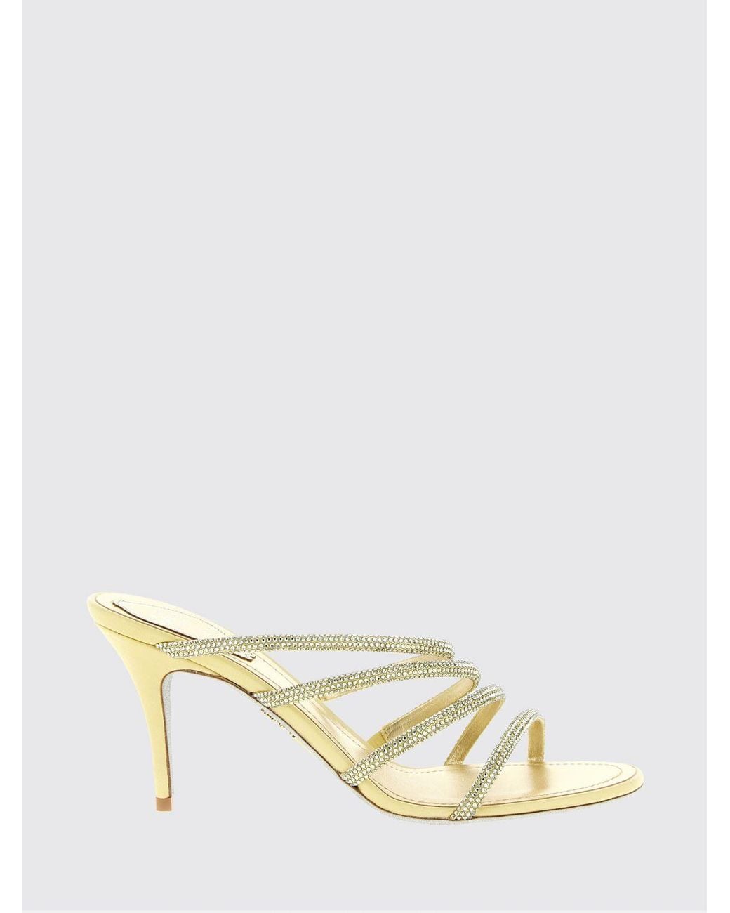 Rene Caovilla Natural Erin Satin Mules With Rhinestones