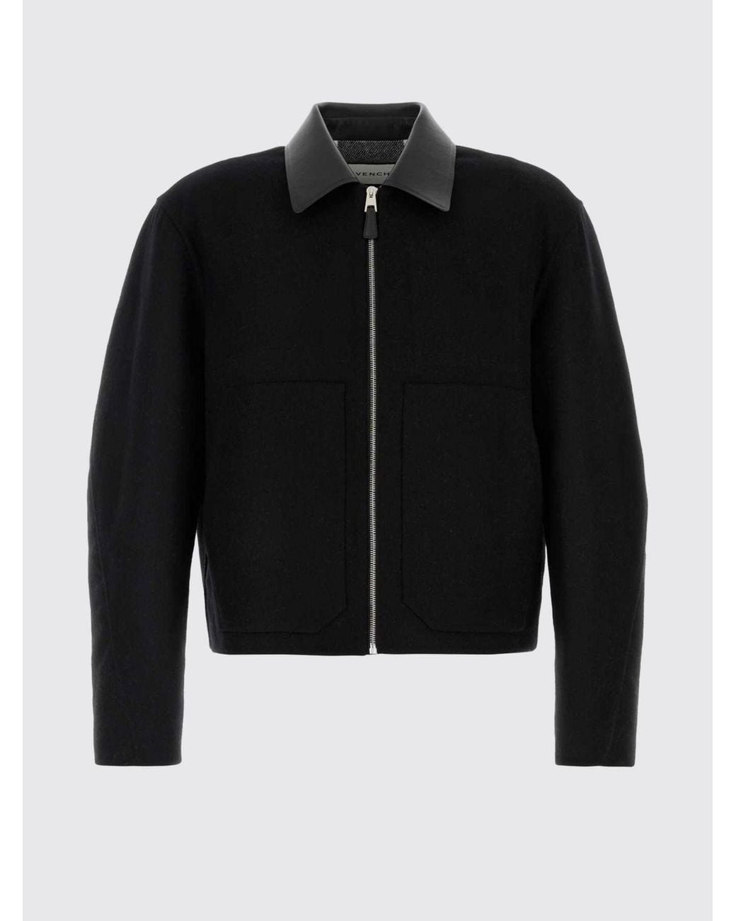 Givenchy Blue Wool Shirt Jacket With Contrasting Leather Collar for men