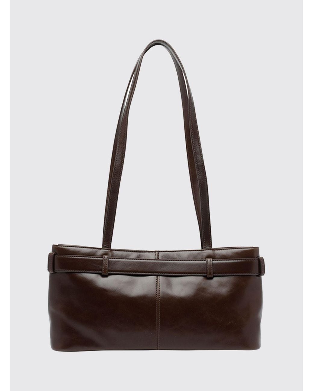 OSOI White Brocle Smooth Leather Shoulder Bag With Buckle Detail And Double Handle