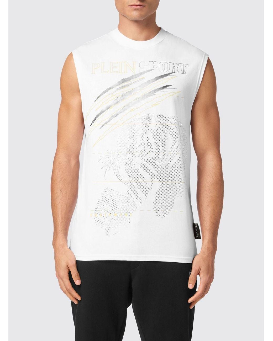 Philipp Plein White Printed Cotton Tank Top With Rhinestones for men