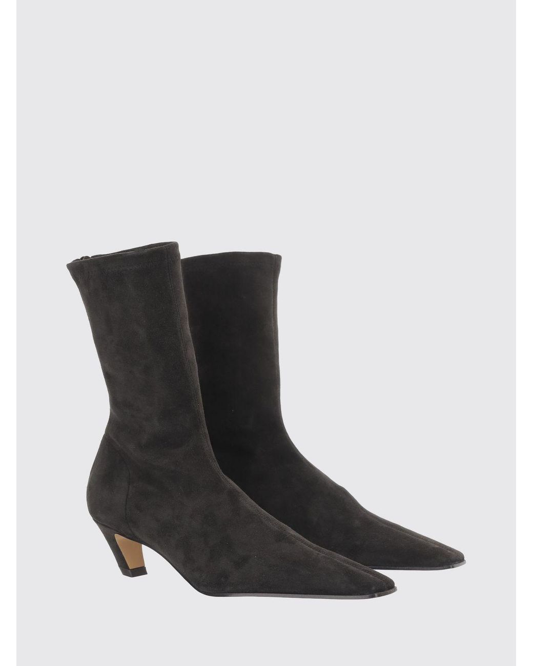 Khaite Black Arizona Suede Ankle Boots With Low Stiletto Heel