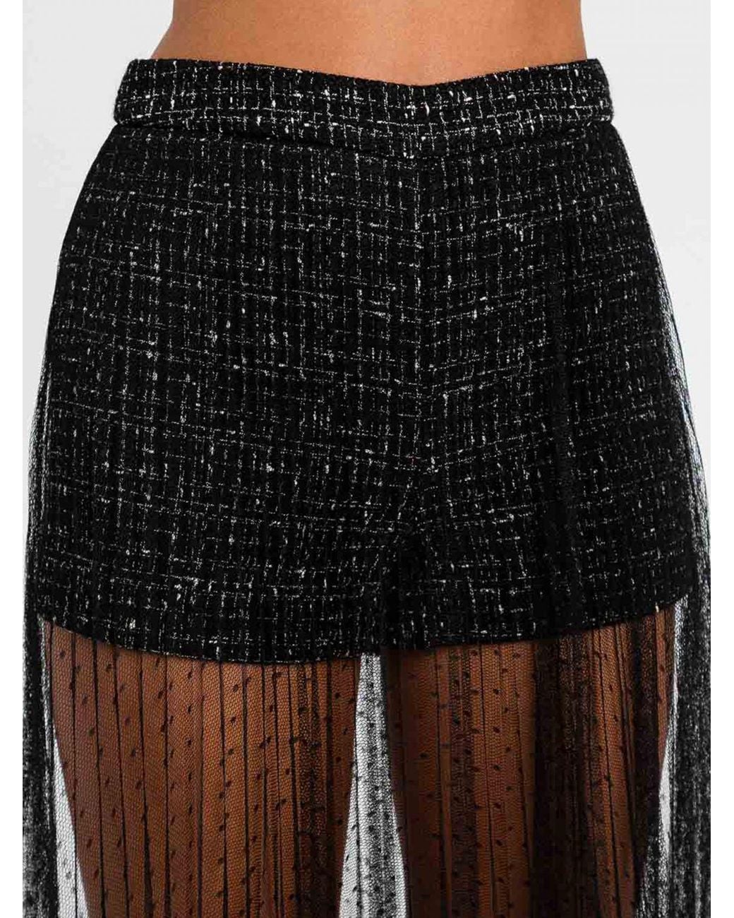Twinset Black Full Tulle Midi Skirt With Integrated Culottes