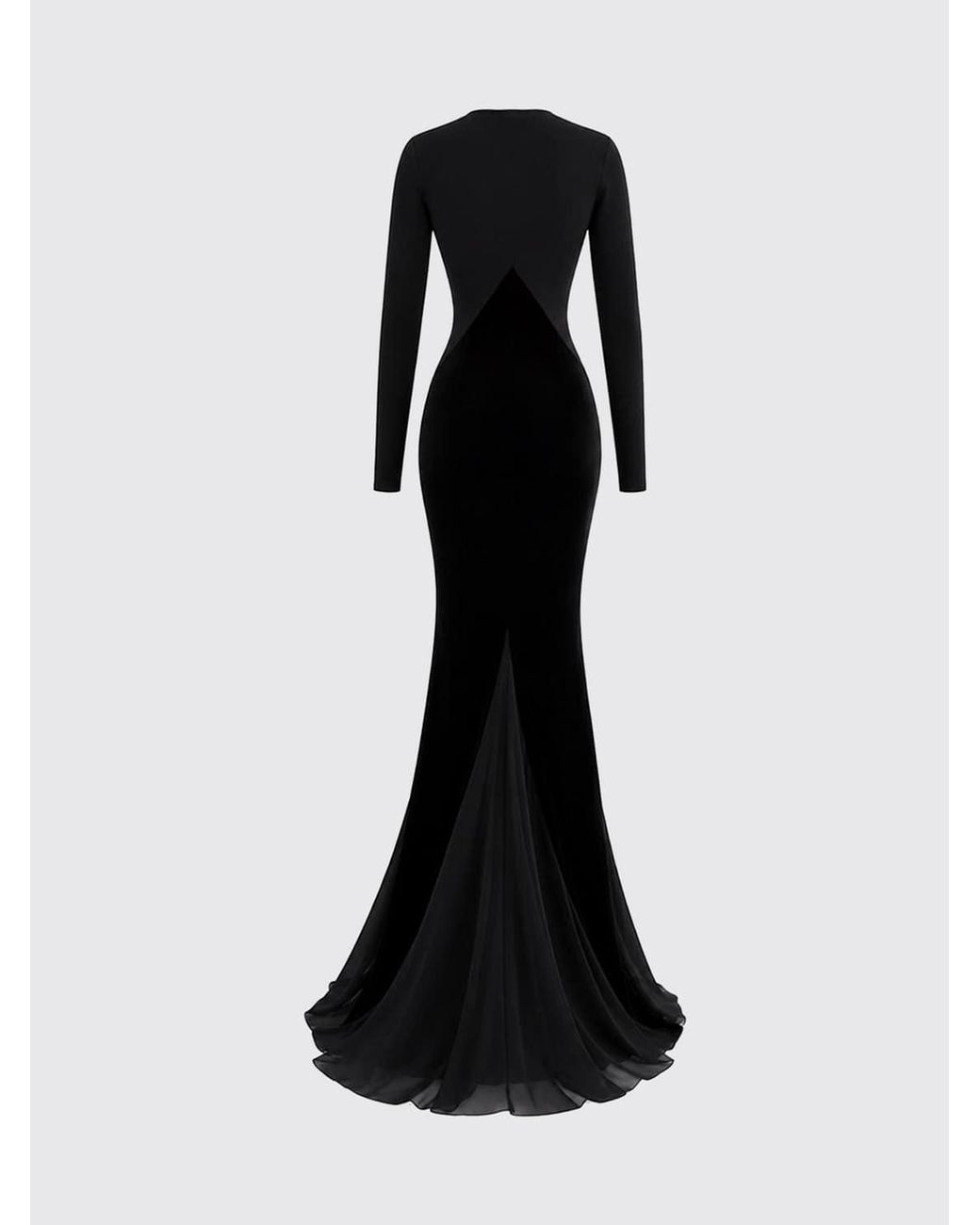 Rick Owens Black Long-Sleeved Stretch Viscose Evening Gown With Train