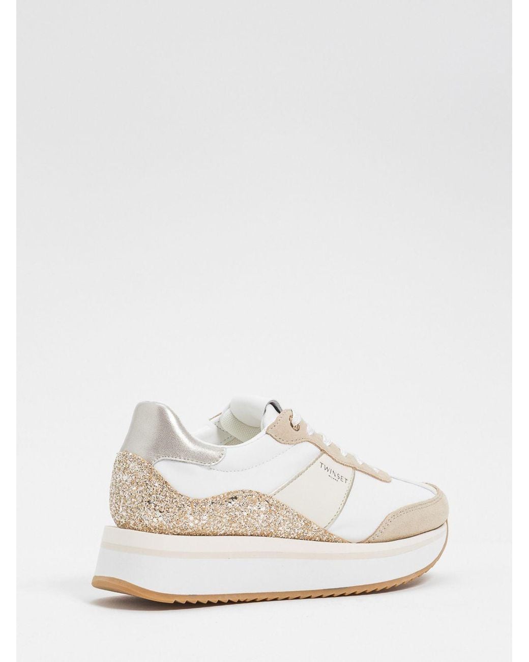 Twinset White Suede And Nylon Glitter Sneakers
