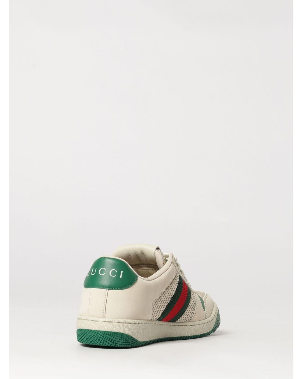 Gucci White Screener Low-Top Leather And Mesh Sneakers With Web Stripe
