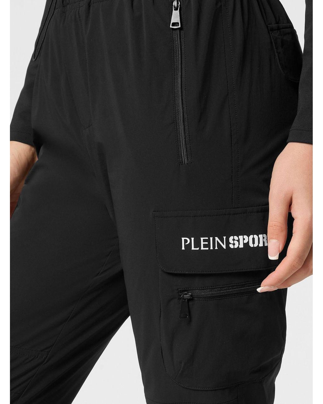 Philipp Plein Black High-Waisted Slim Fit Technical Fabric Cargo Trousers
