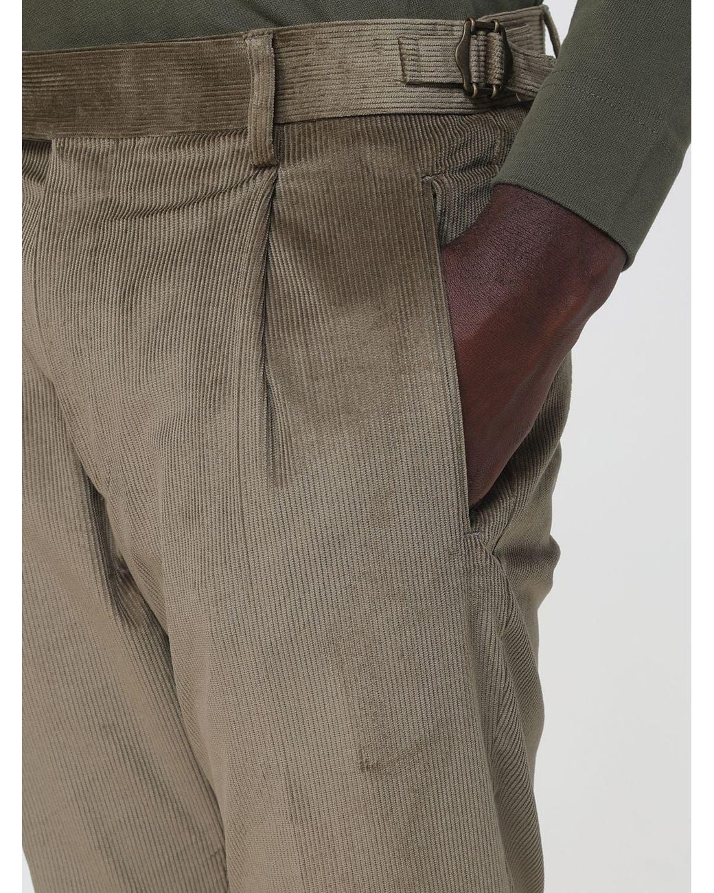 Berwich Gray Slim Fit Pleated Corduroy Chinos for men