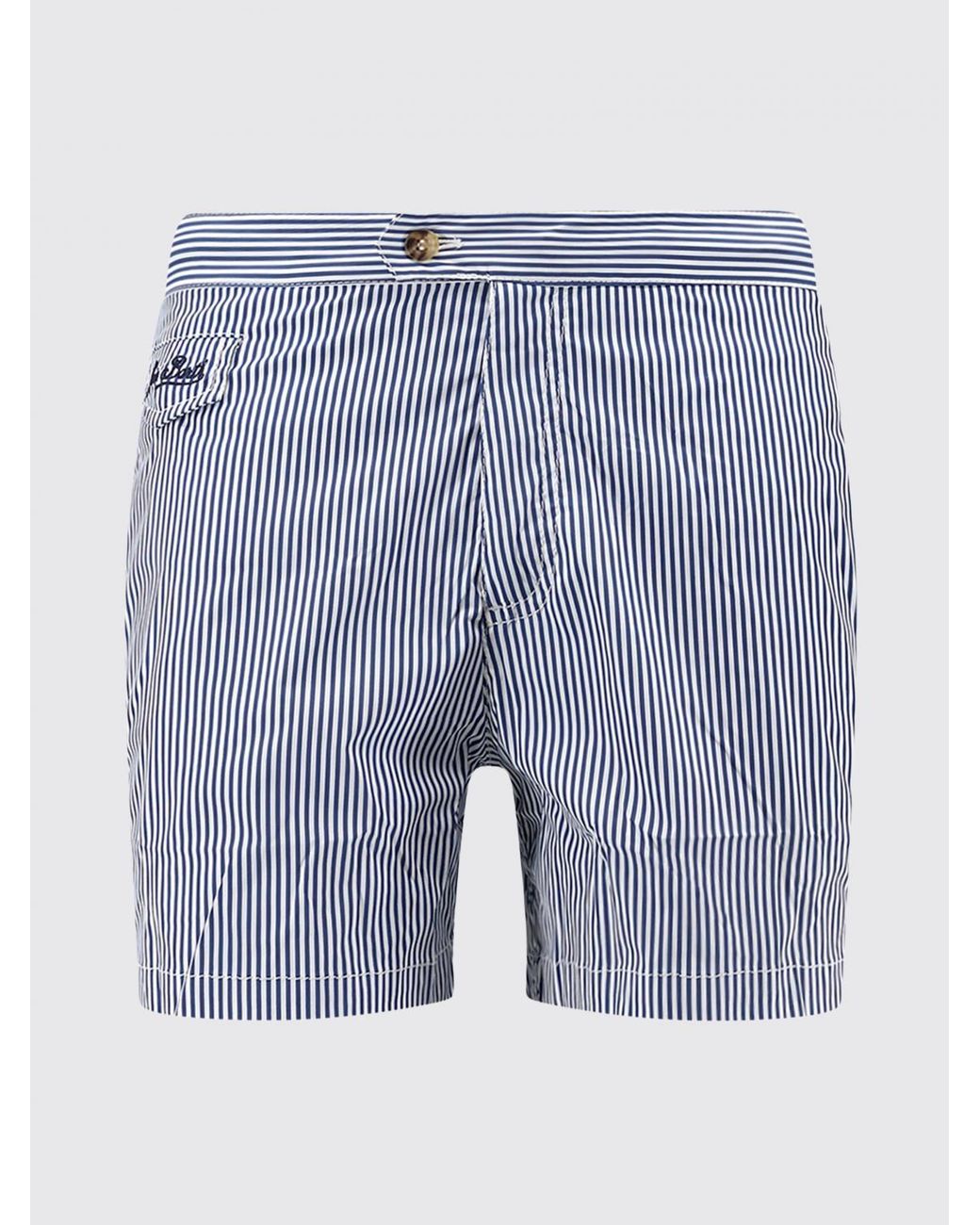 Mc2 Saint Barth Blue Striped Swim Shorts With Elasticated Waist And Embroidered Logo for men