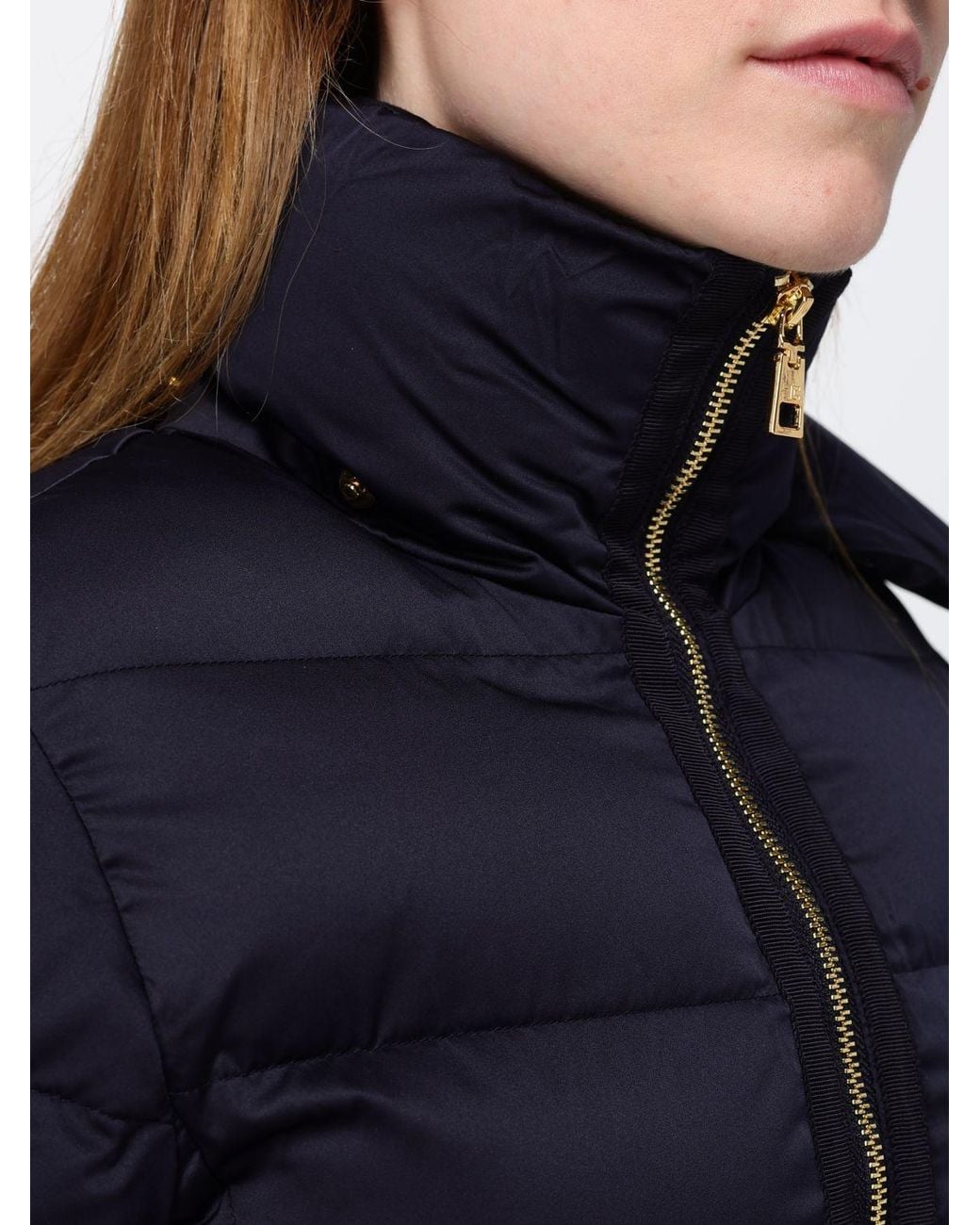 Elisabetta Franchi Blue Short Quilted Puffer Jacket With Removable Hood And Belt