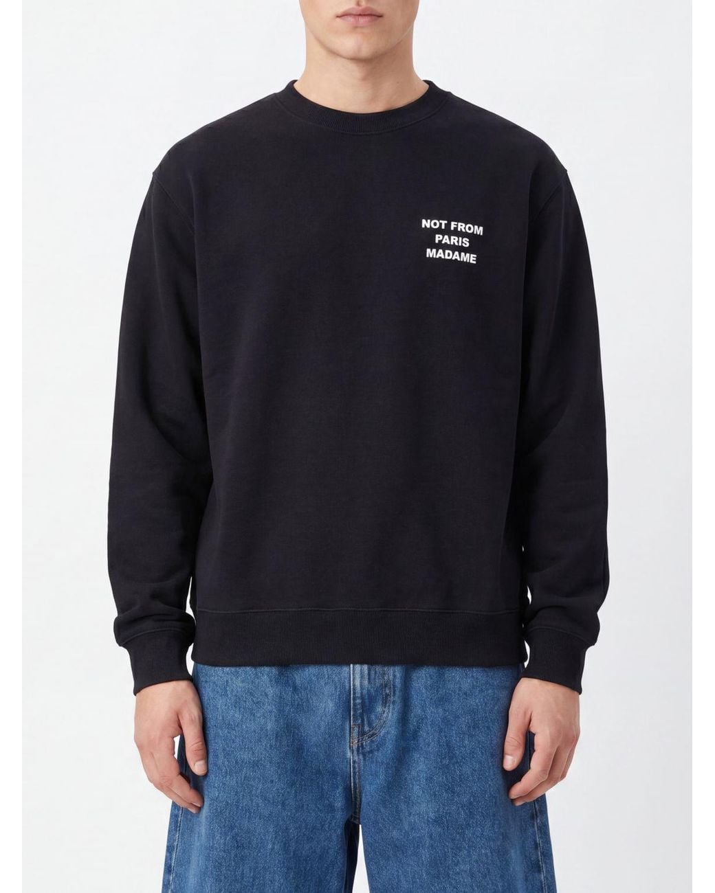 Drole de Monsieur Blue Crewneck Cotton Sweatshirt With Slogan Print for men