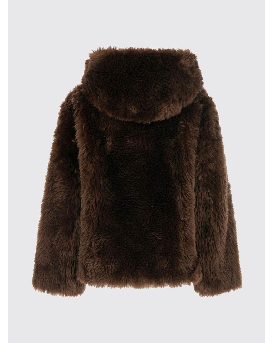 P.A.R.O.S.H. Brown Hooded Short Faux Fur Jacket P.A.R.O.S.H. With Concealed Closure