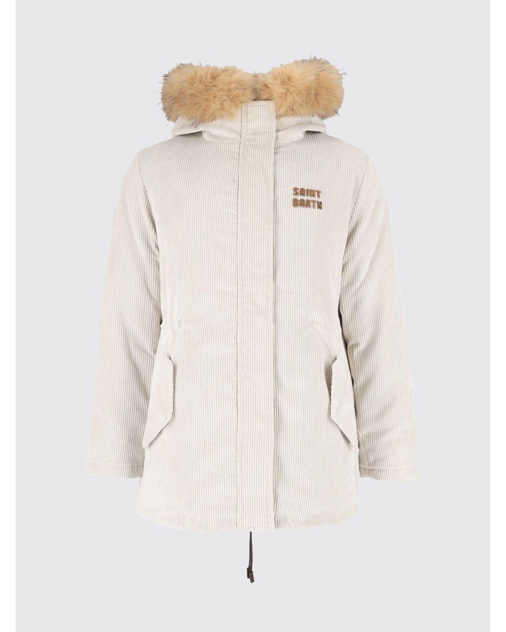 Mc2 Saint Barth Natural Short Padded Velvet Parka With Shearling Hood