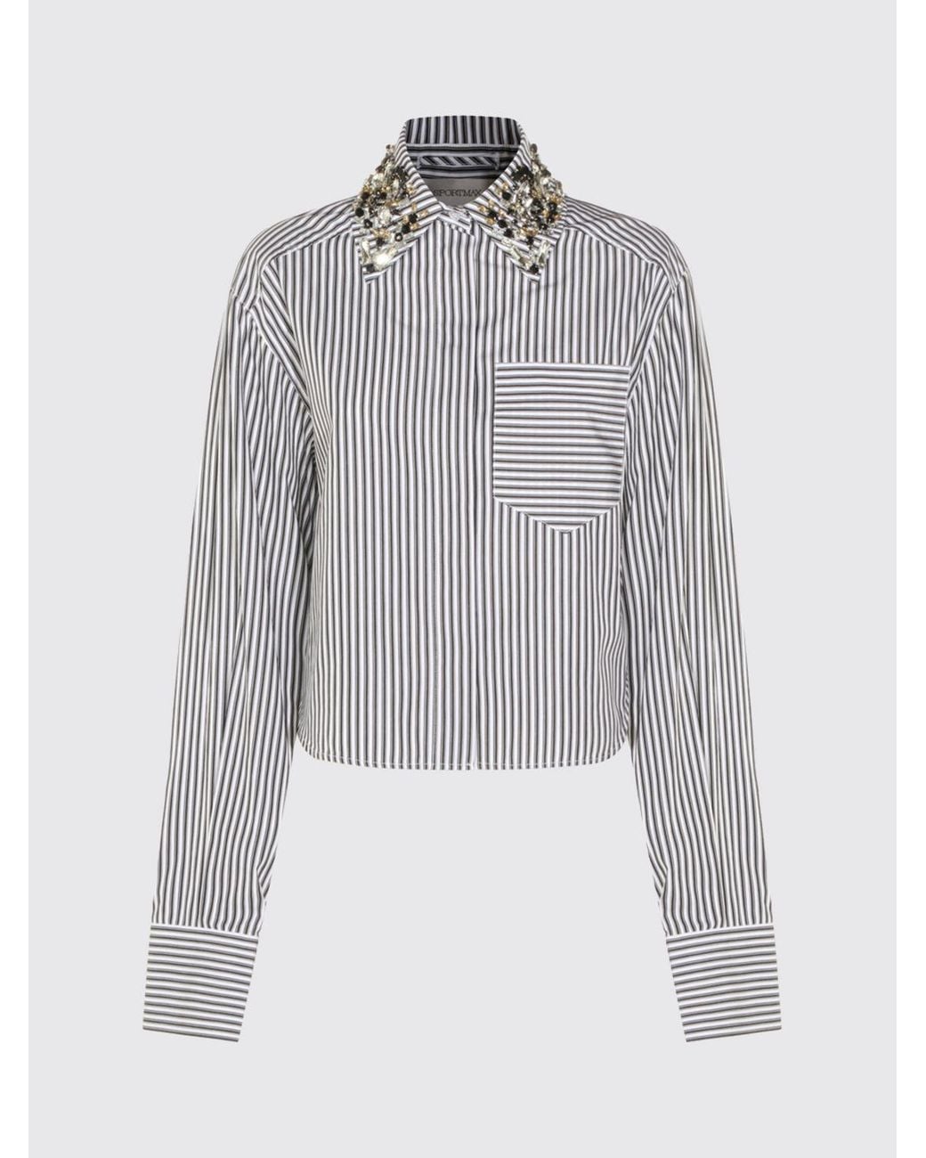 Sportmax Gray Striped Shirt With Jewel Collar