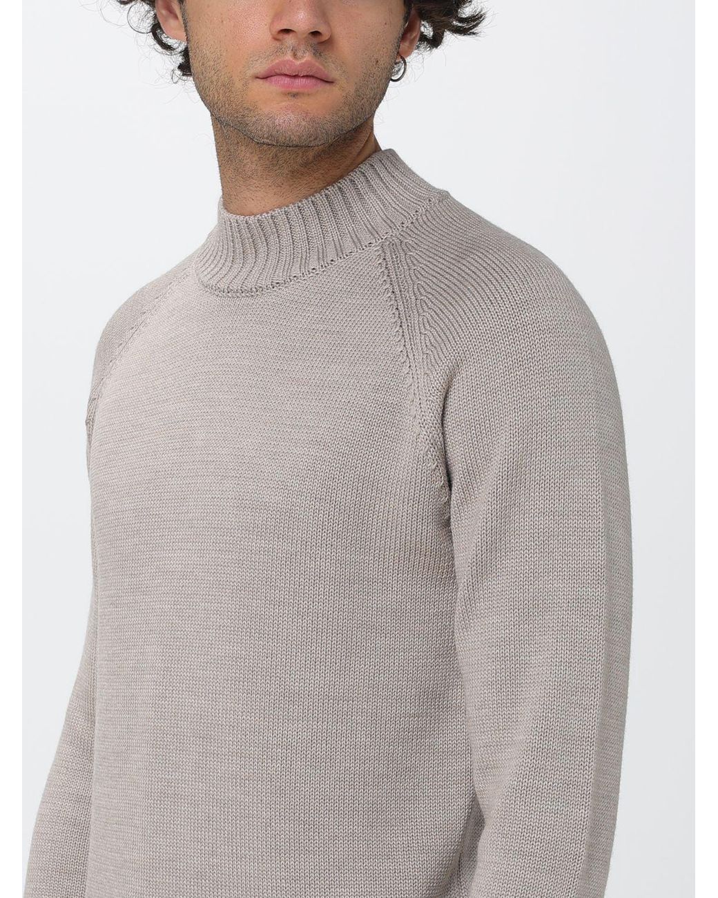 Zanone Gray 100% Merino Wool Mock Neck Jumper With Ribbed Trims for men