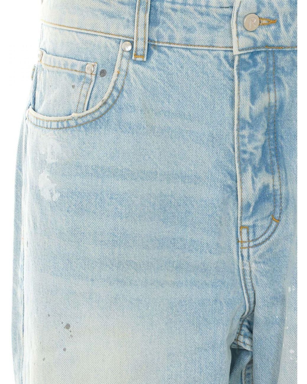 Represent Blue Flared Distressed Cotton Denim Jeans With Abstract Pattern for men