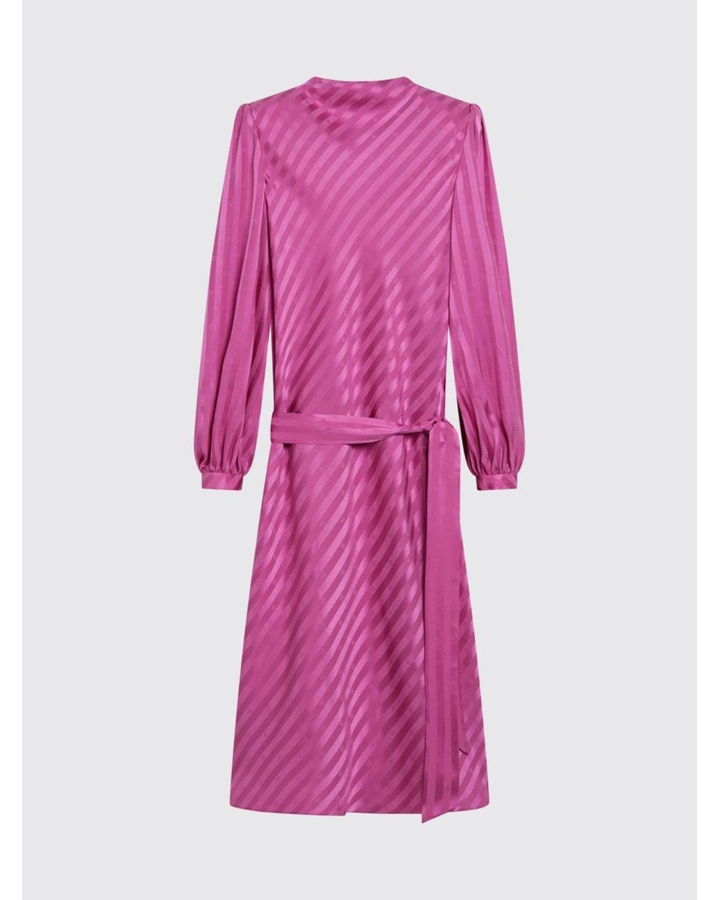 Valentino Garavani Pink Striped Silk High-Neck Sheath Midi Dress With Sash Belt