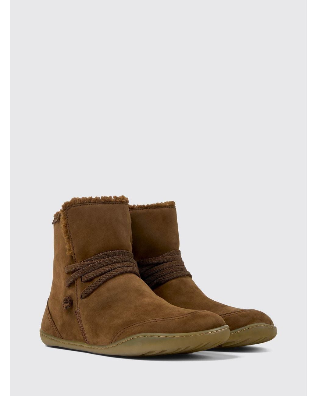 Camper Brown Peu Nubuck Slip-On Ankle Boots With Elastic Laces And Round Toe