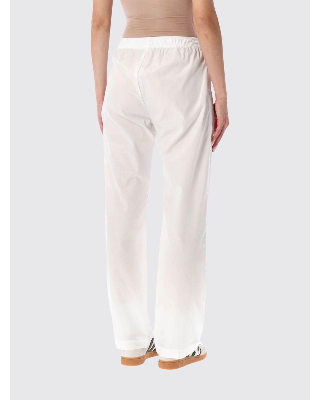 Sporty & Rich White Sporty &Amp Rich Pyjama-Style Cotton Trousers With Logo Elastic Waistband