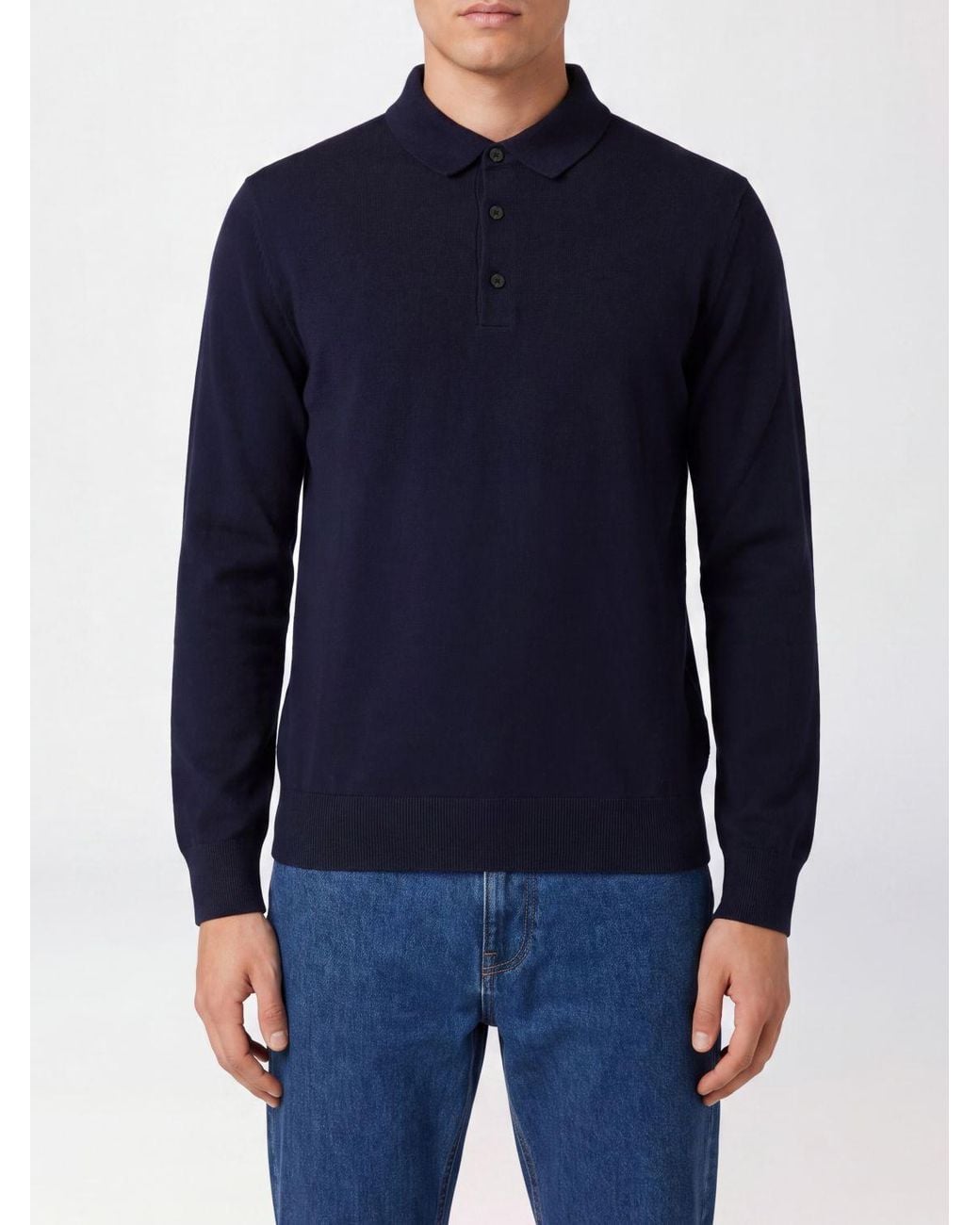 Boss Blue Long-Sleeved Knit Polo Shirt for men