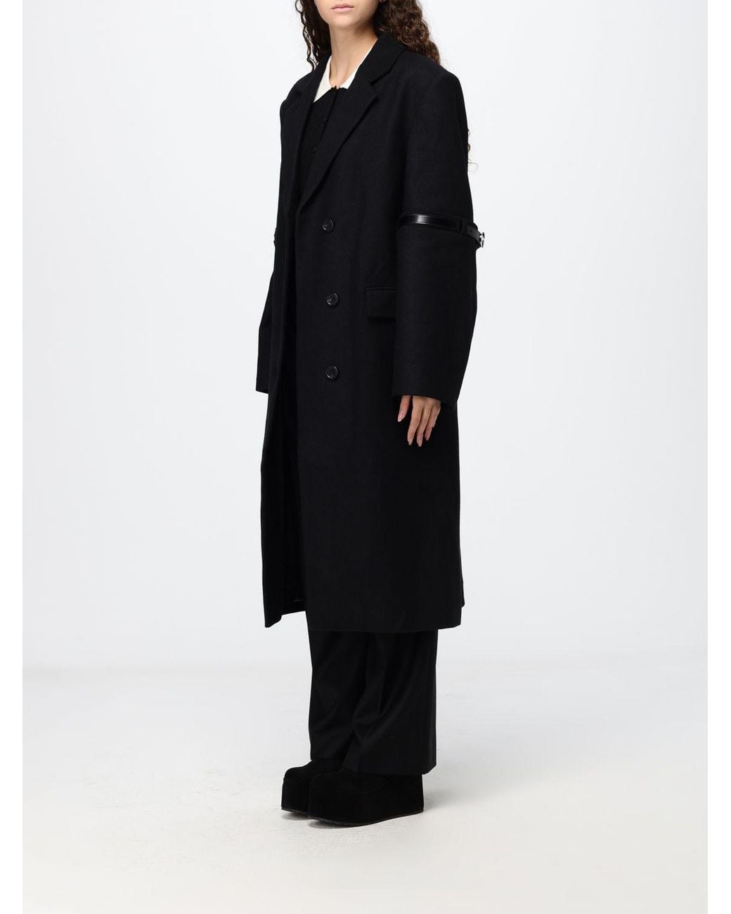 Coperni Black Single-Breasted Long Coat With Removable Sleeves