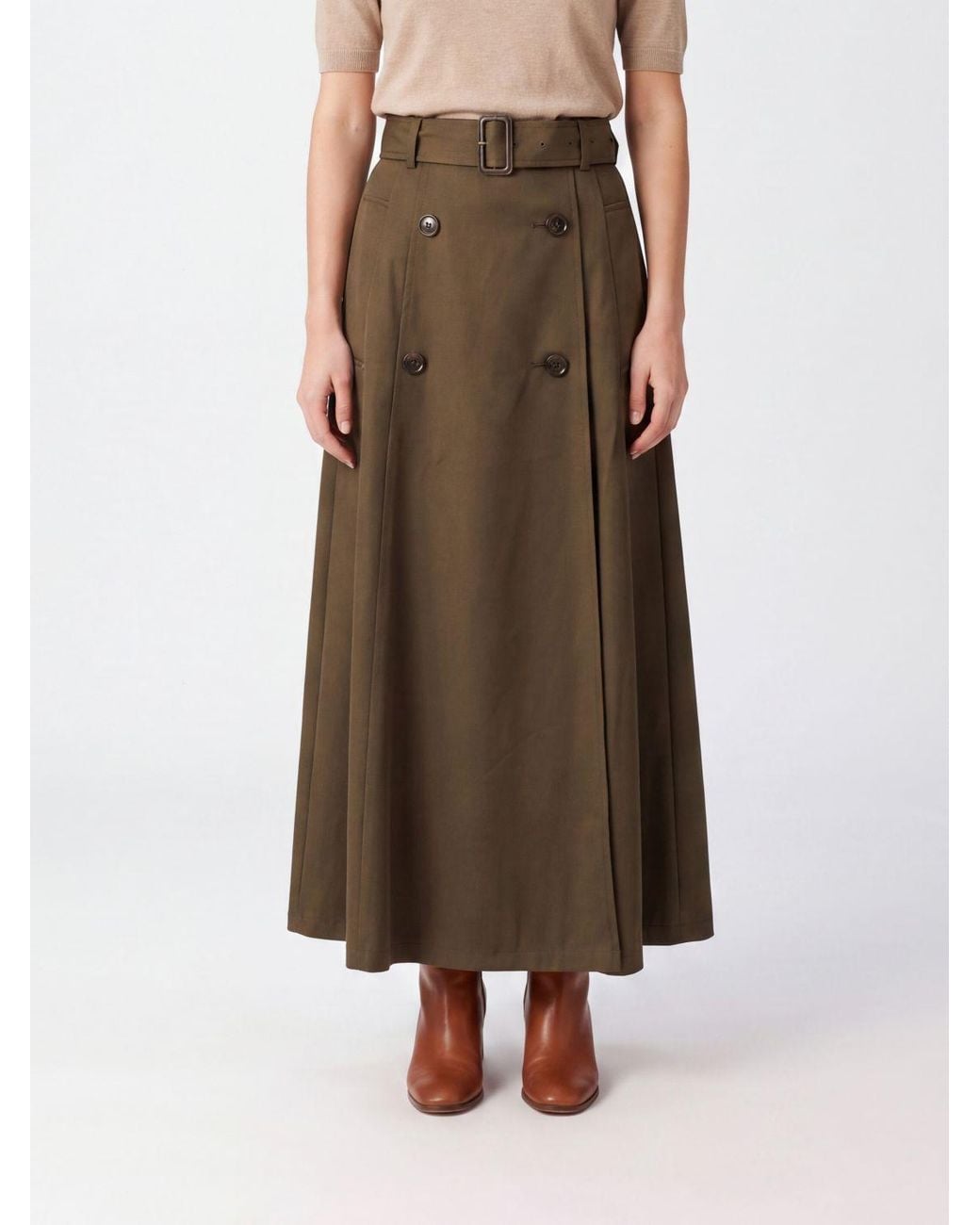 Burberry Brown High-Waisted Cotton Wrap Maxi Skirt With Belt