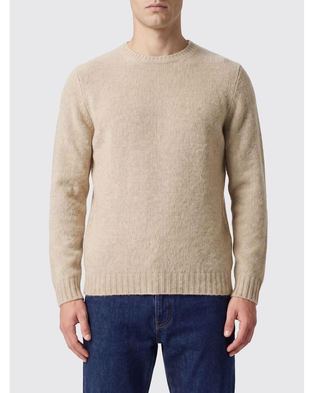 Fedeli Blue Crew-Neck Wool Blend Jumper With Long Sleeves And Ribbed Trims for men