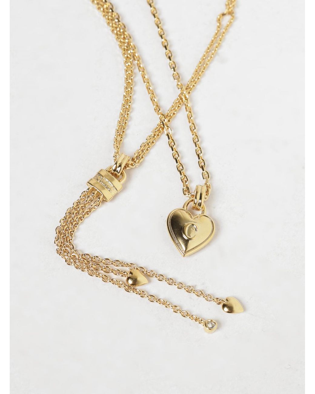 Chloé White ChloÉ Multi-Strand-Finish Brass Necklace With Heart Pendant