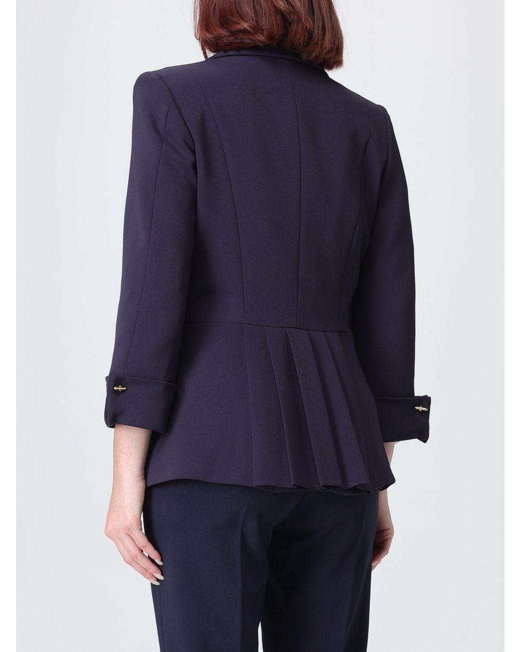 Elisabetta Franchi Blue Slim Fit Double-Breasted Crêpe Blazer With Peak Lapels