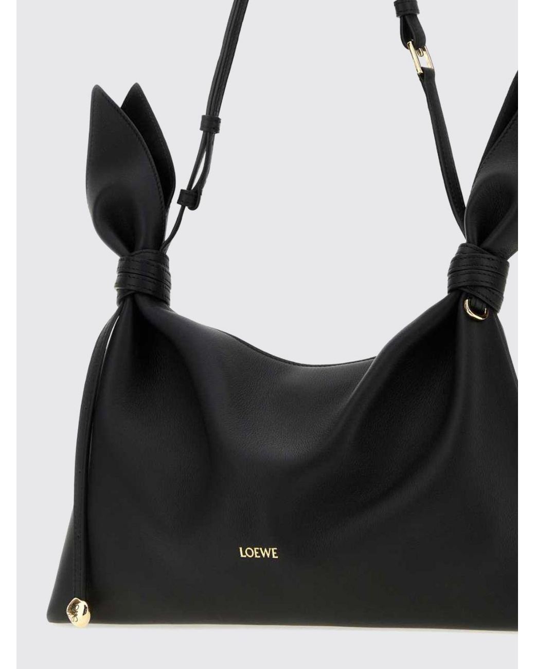 Loewe Black Calfskin Leather Shoulder Bag With Knot Detail And Adjustable Handle
