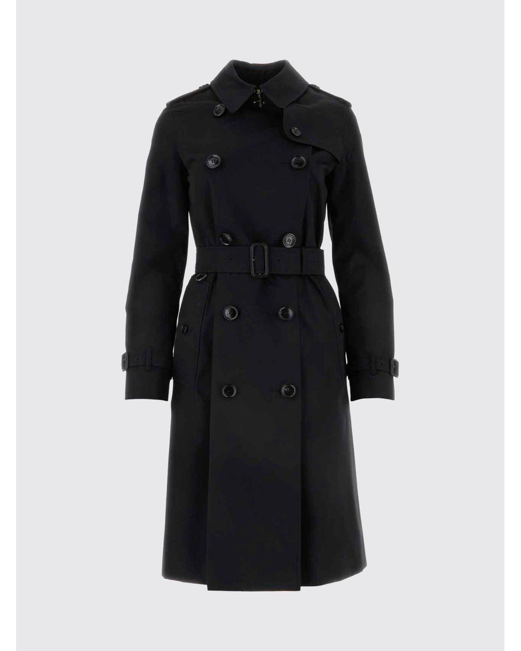 Burberry Blue Knee-Length Double-Breasted Cotton Trench Coat With Belt And Epaulettes