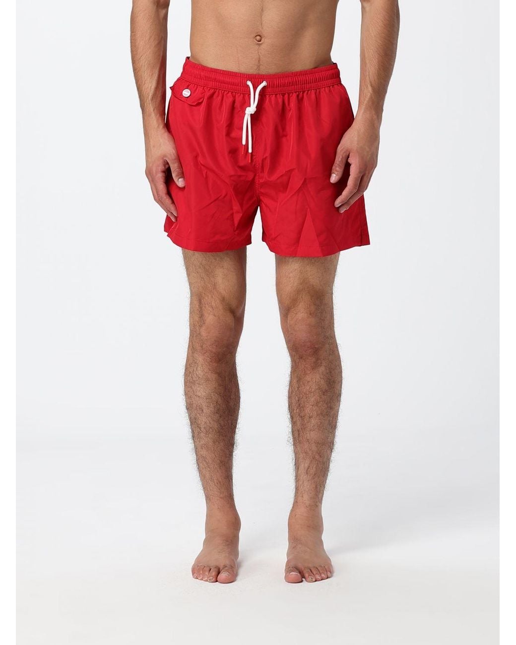 Kiton Red Polyester Swim Shorts With Elasticated Waist for men