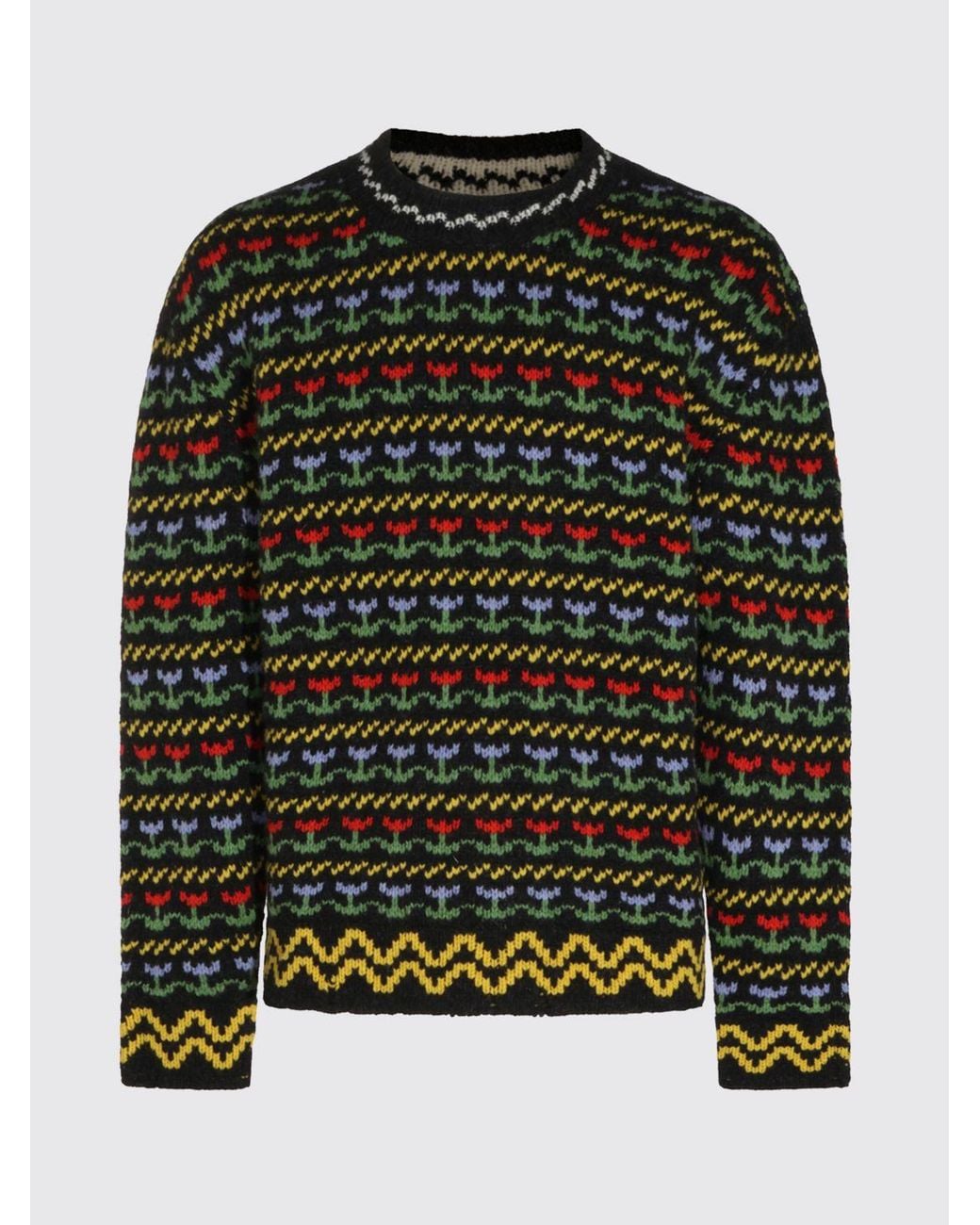 Marni Black Floral Jacquard Crew Neck Jumper for men