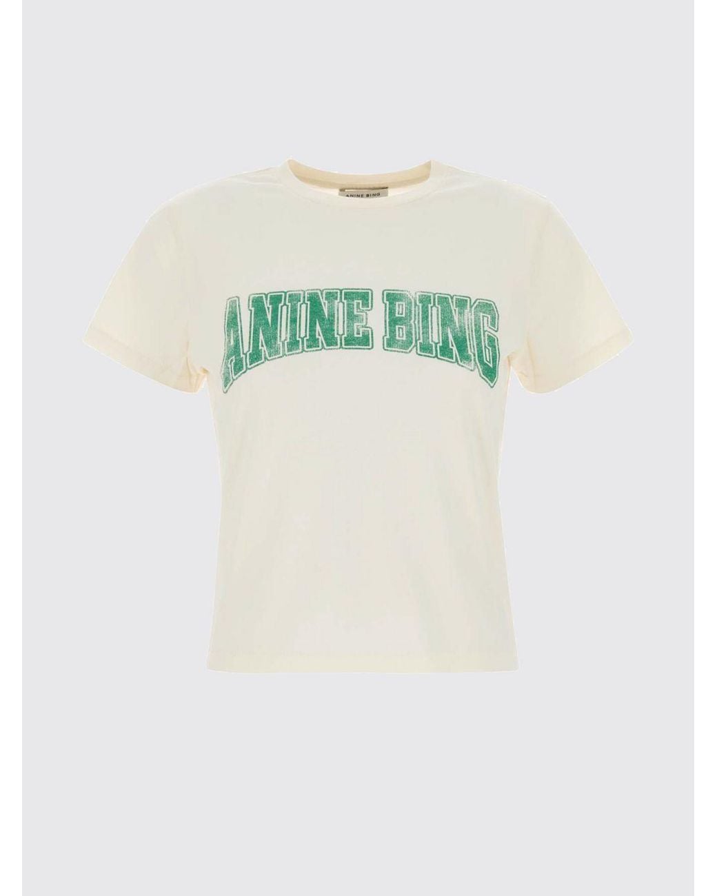 Anine Bing White Cotton Crewneck T-Shirt With Contrasting Logo And Short Sleeves