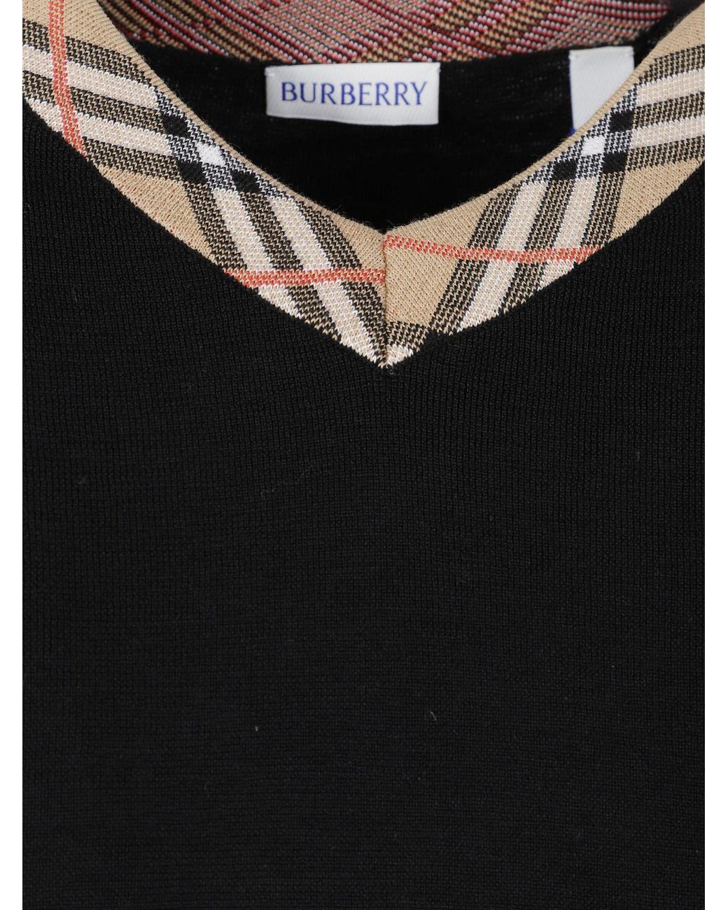 Burberry Blue V-Neck All-Over Vintage Check Wool Jumper for men