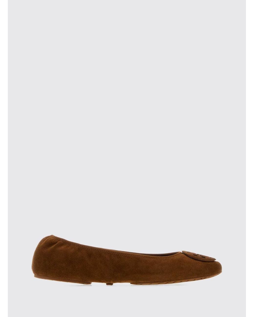 Tory Burch Brown Reva Suede Ballet Flats With Double T Logo