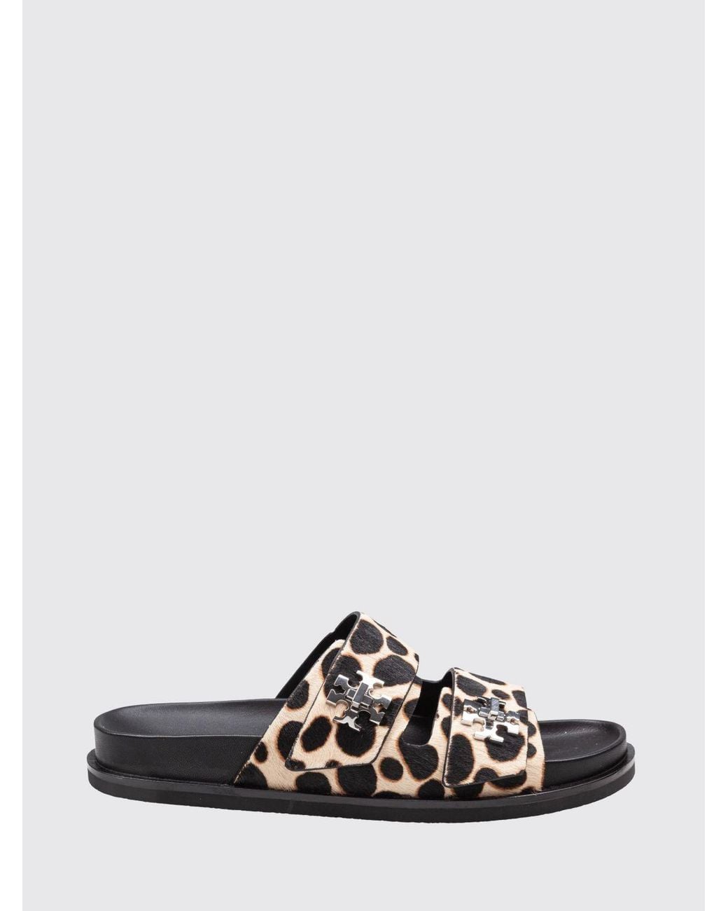 Tory Burch White Animal-Print Pony Hair Flat Sandals With Double T Logo