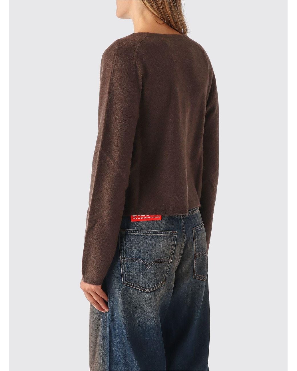Max Mara Brown Slim Fit Virgin Wool V-Neck Cardigan With Dropped Shoulders