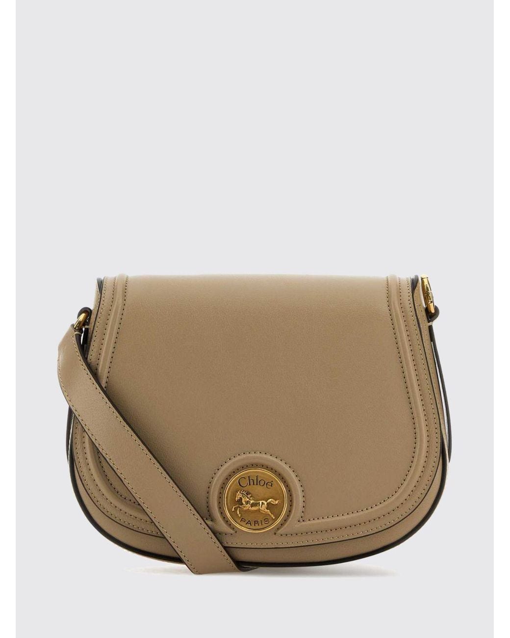 Chloé Natural ChloÉ Horse Medal Leather Mini Crossbody Bag With Metal Logo