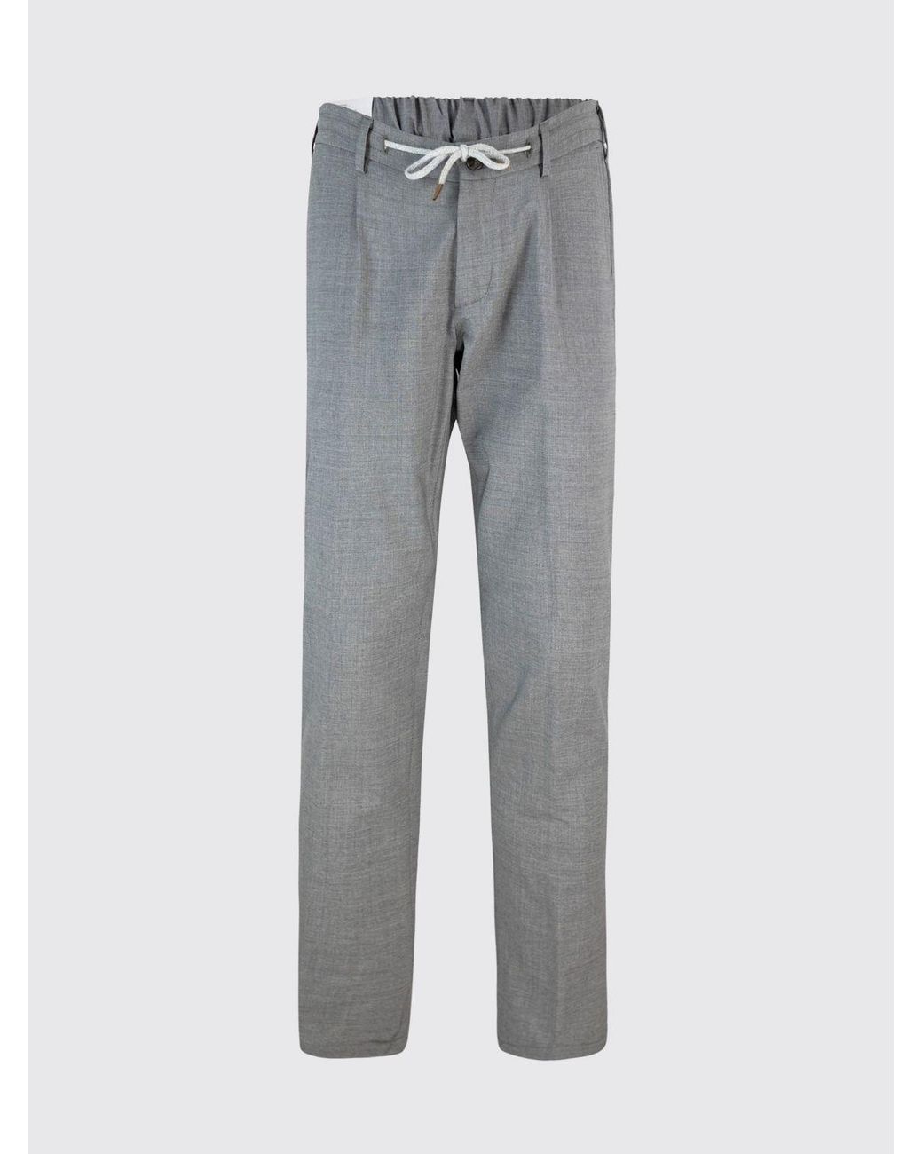 Eleventy Gray Slim Fit Wool Chino Trousers With A Drawstring Waist for men